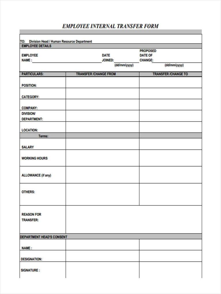 FREE 11 Employee Transfer Form Samples PDF MS Word Google Docs