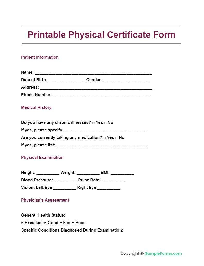 FREE 11 Physical Certificate Form Samples PDF MS Word Google Docs