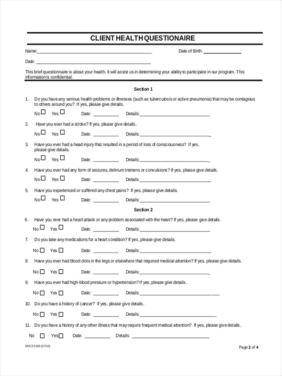 health survey form