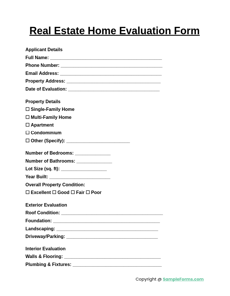 FREE 12 Home Evaluation Form Samples PDF MS Word Google Docs