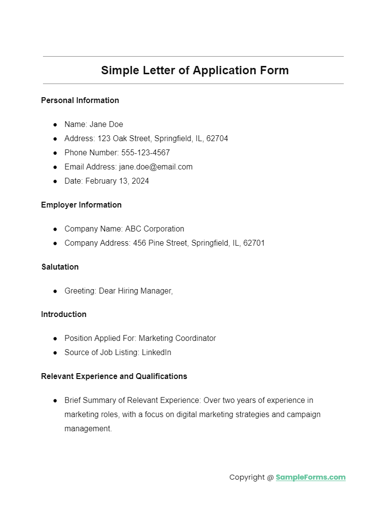 FREE 12 Letter Of Application Form Samples PDF MS Word Google Docs