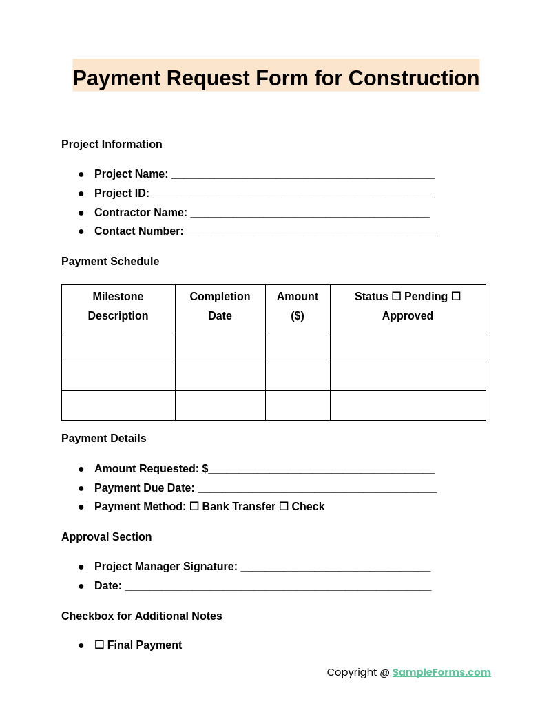 contractor payment form
