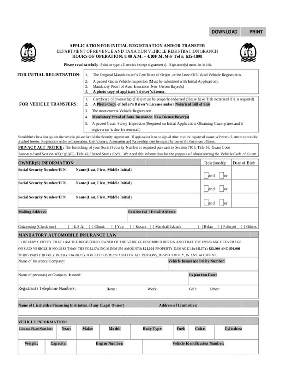 FREE 12 Registration Transfer Form Samples PDF MS Word Google Docs
