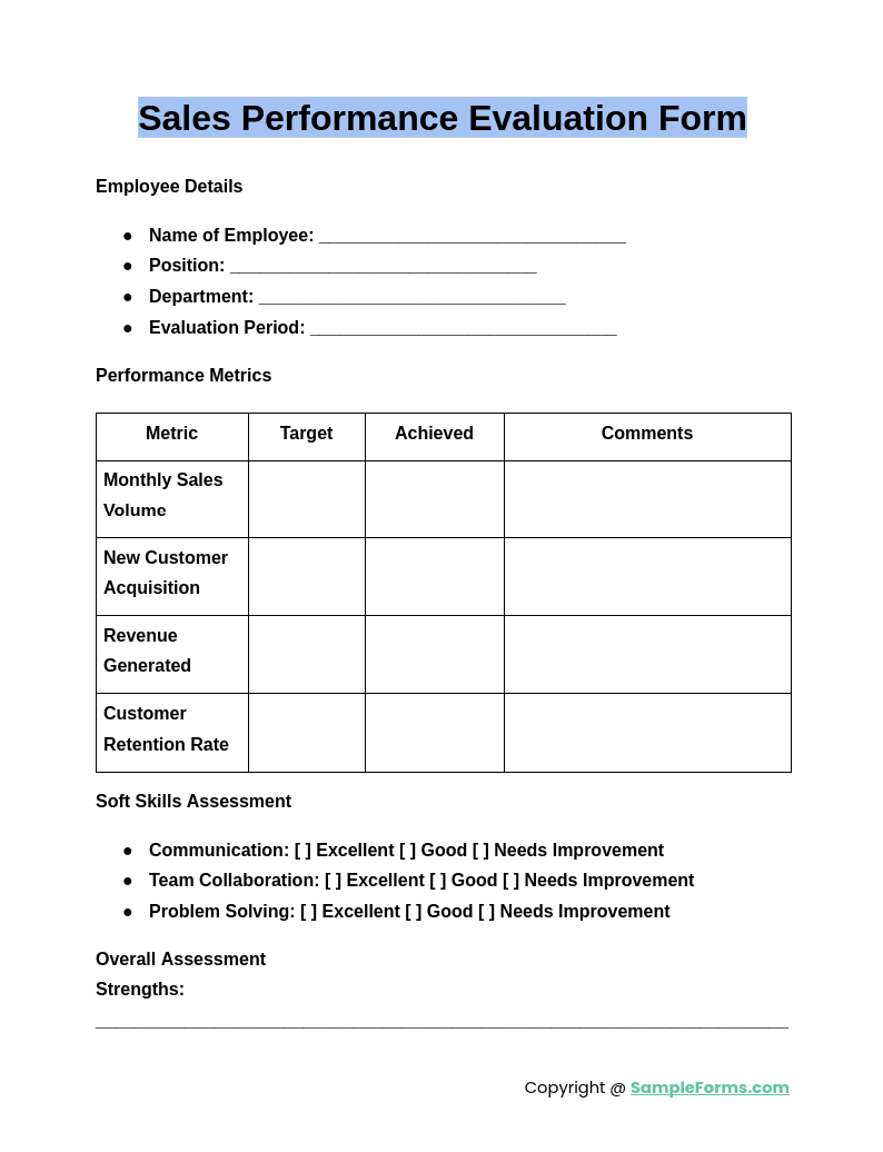 FREE 12 Sales Evaluation Form Samples PDF MS Word Google Docs