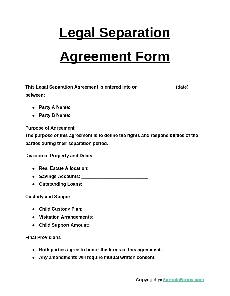 separation agreement form