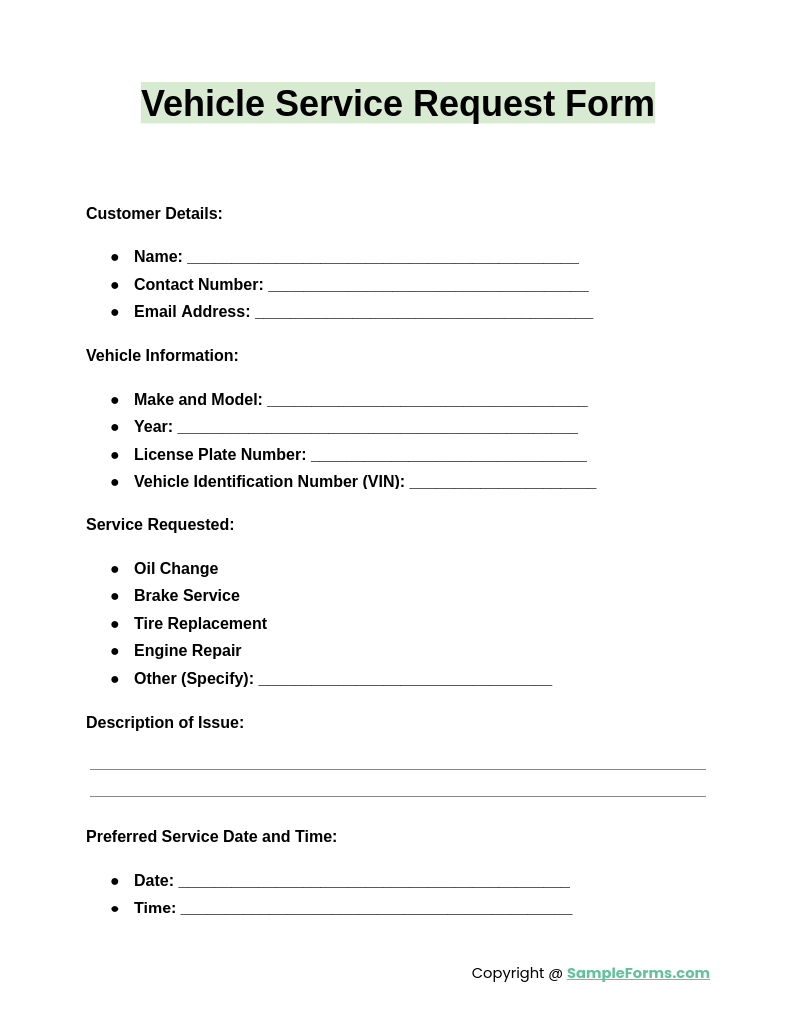 FREE 12 Service Request Form Samples PDF MS Word Google Docs
