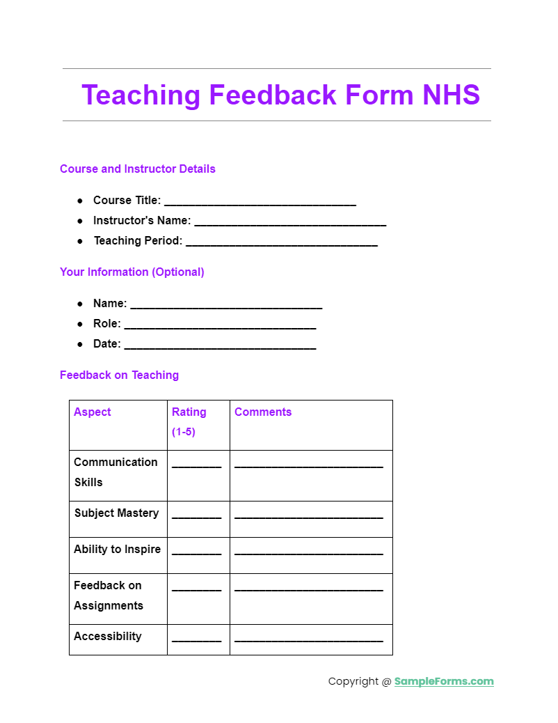 FREE 12 Teaching Feedback Form Samples PDF MS Word Google Docs