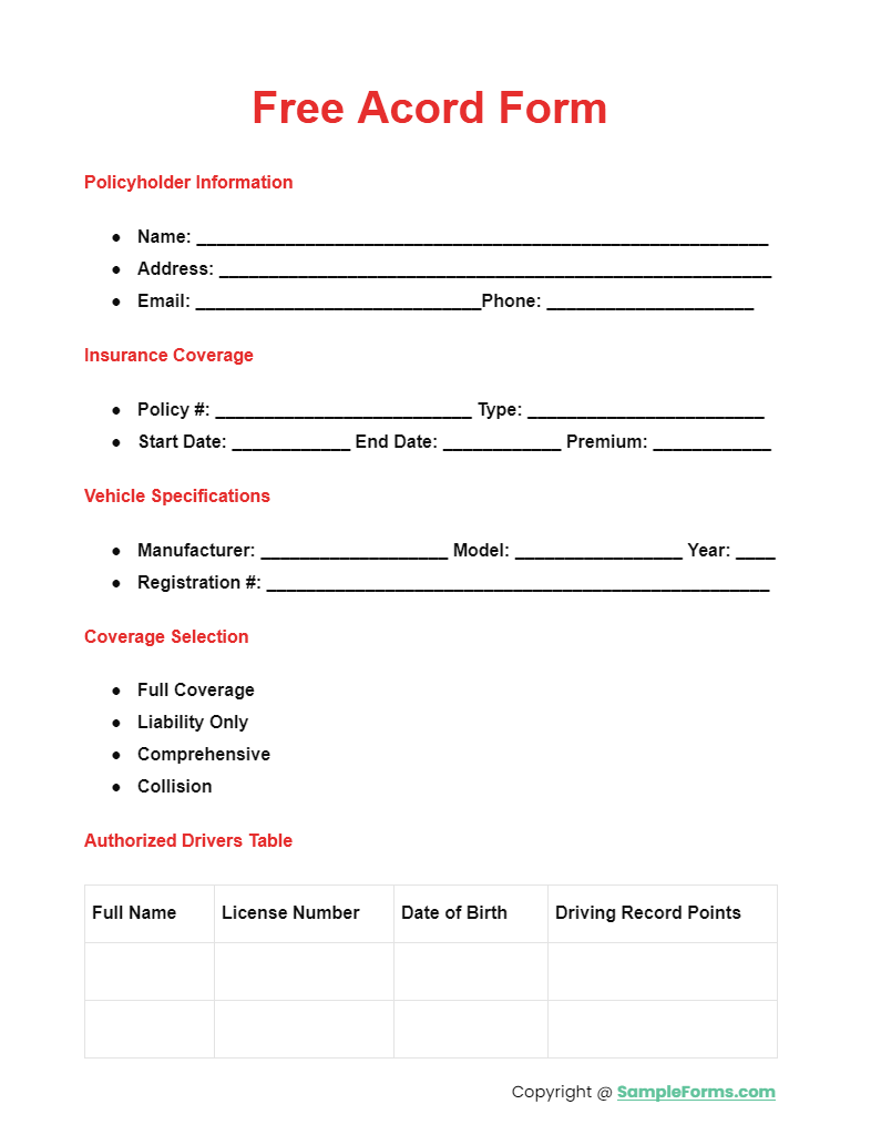 FREE 13 Acord Form Samples PDF MS Word Google Docs FREE 13 Acord Form Samples PDF MS Word Google Docs