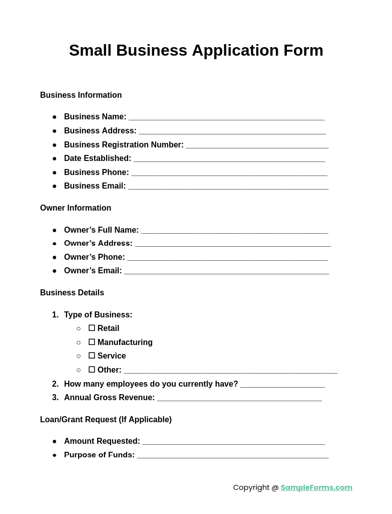 small business form small business form
