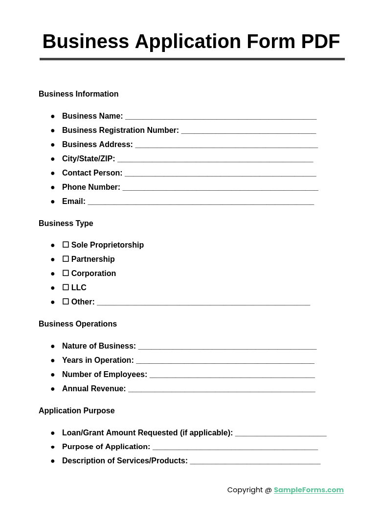 FREE 13 Business Application Form Samples PDF MS Word Google Docs