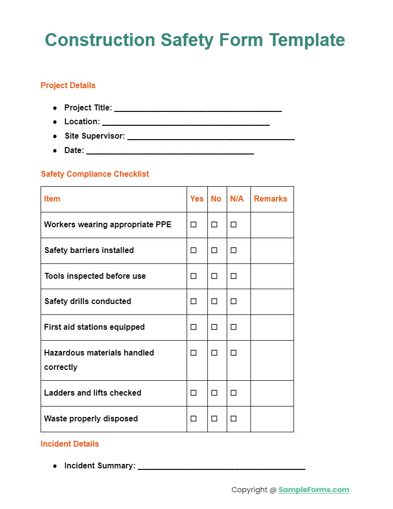 FREE 13 Construction Safety Form Samples PDF MS Word Google Docs