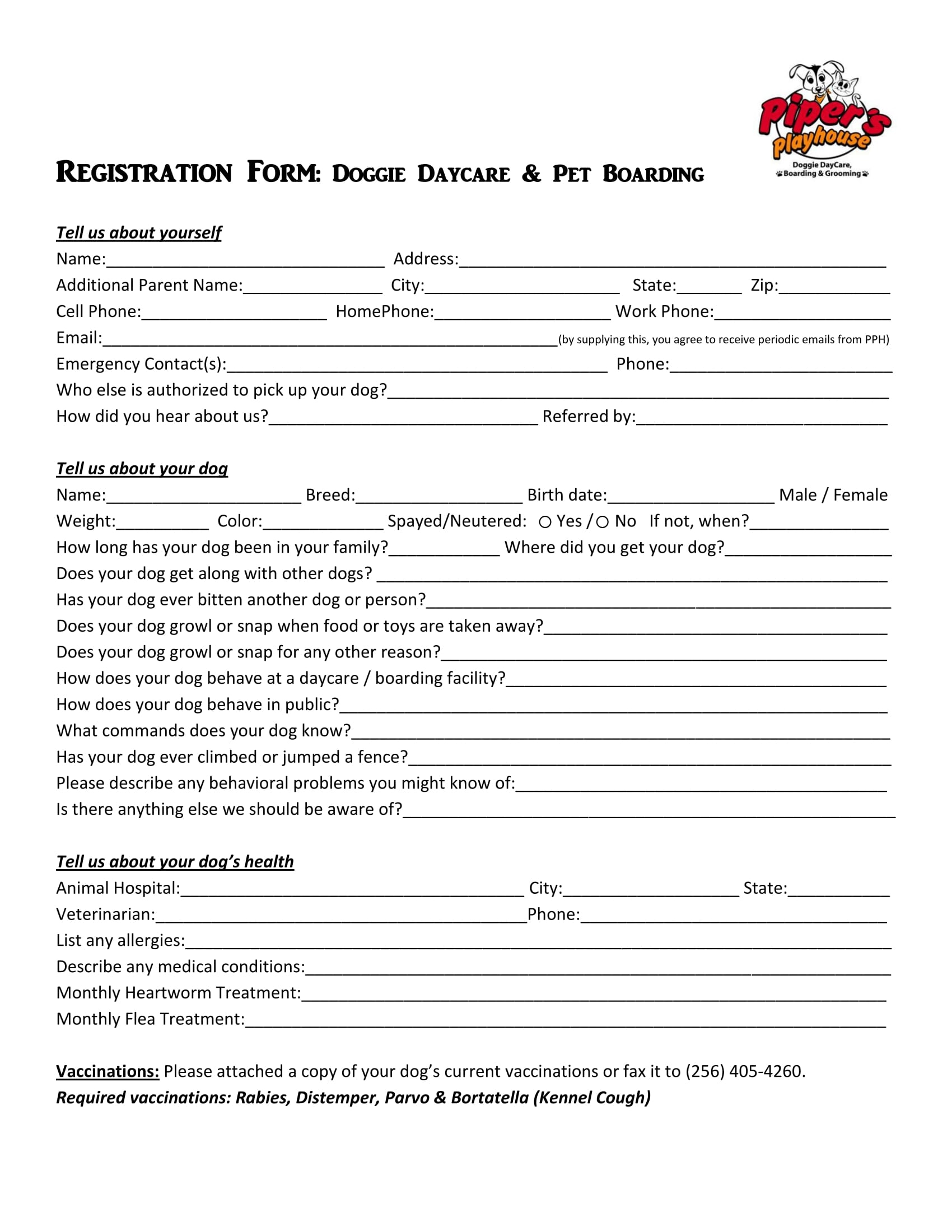 printable daycare application form for parents