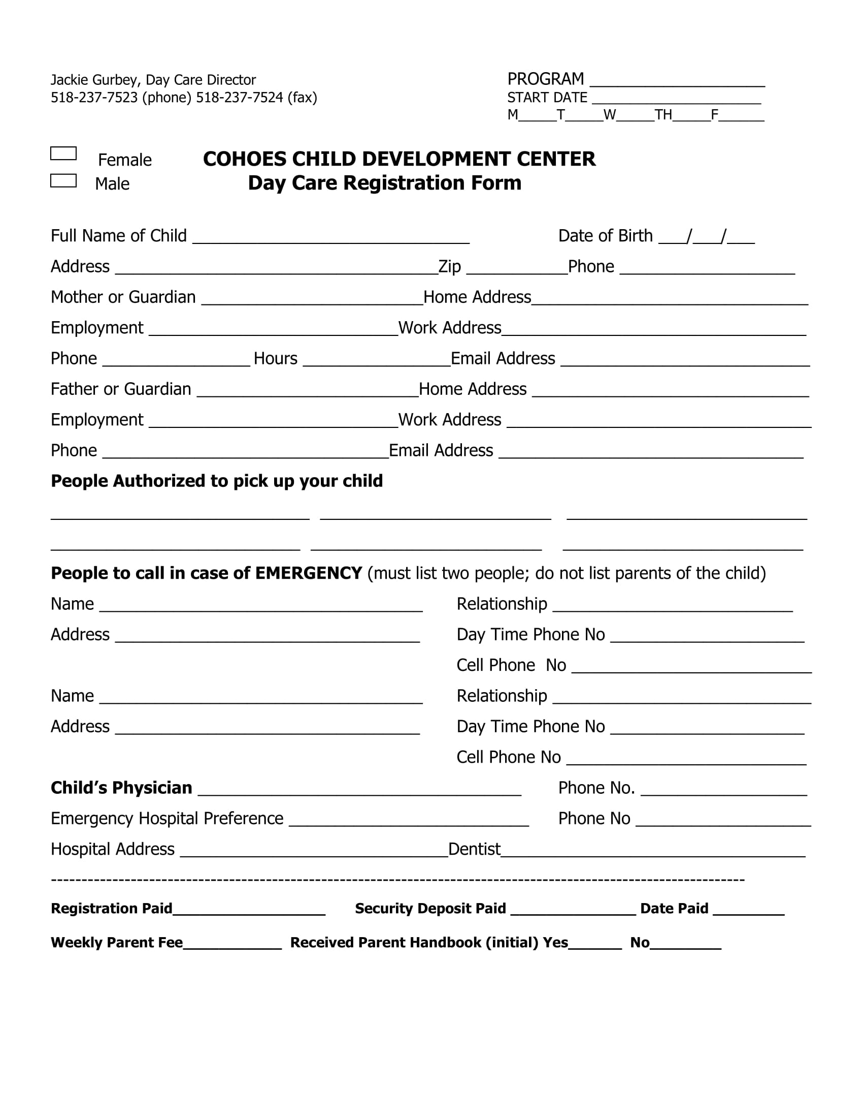 FREE 13 Daycare Registration Form Samples PDF MS Word Google Docs