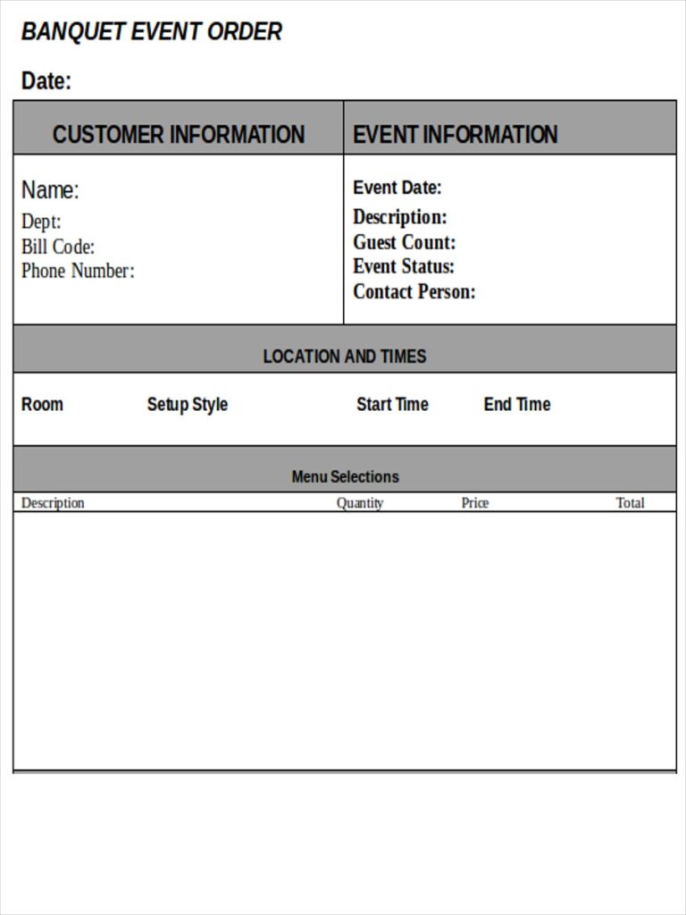 FREE 13 Event Order Form Samples PDF MS Word Google Docs Excel