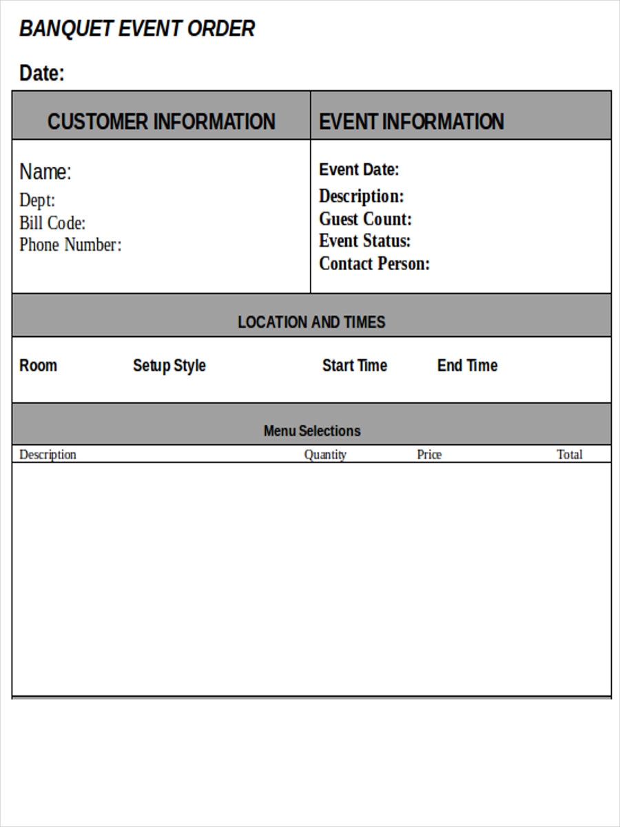FREE 13 Event Order Form Samples PDF MS Word Google Docs Excel