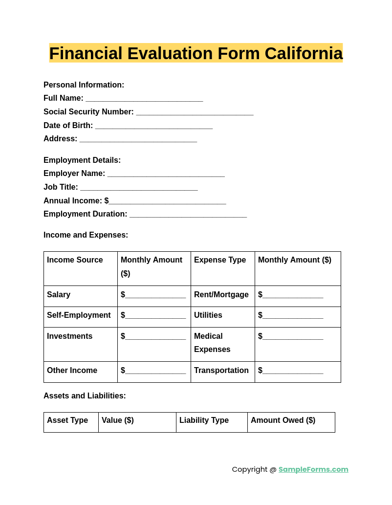 FREE 13 Financial Evaluation Form Samples PDF MS Word Google Docs Excel