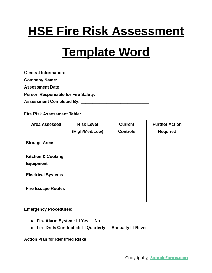 FREE 13 Fire Risk Assessment Form Samples PDF MS Word Google Docs Excel