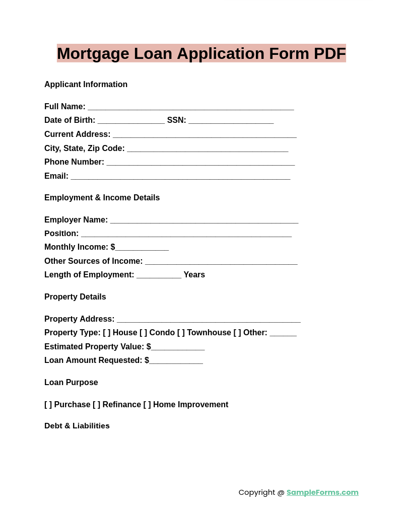 FREE 13 Mortgage Application Form Samples PDF MS Word Google Docs