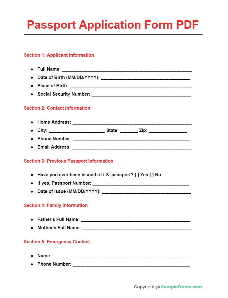 FREE 13 Passport Application Form Samples PDF MS Word Google Docs Excel