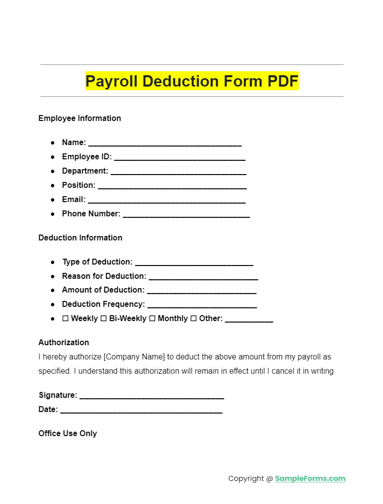 payroll deduction form payroll deduction form