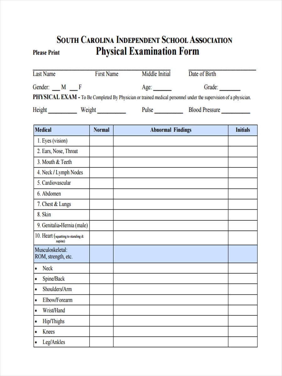 physical examination forms physical examination forms
