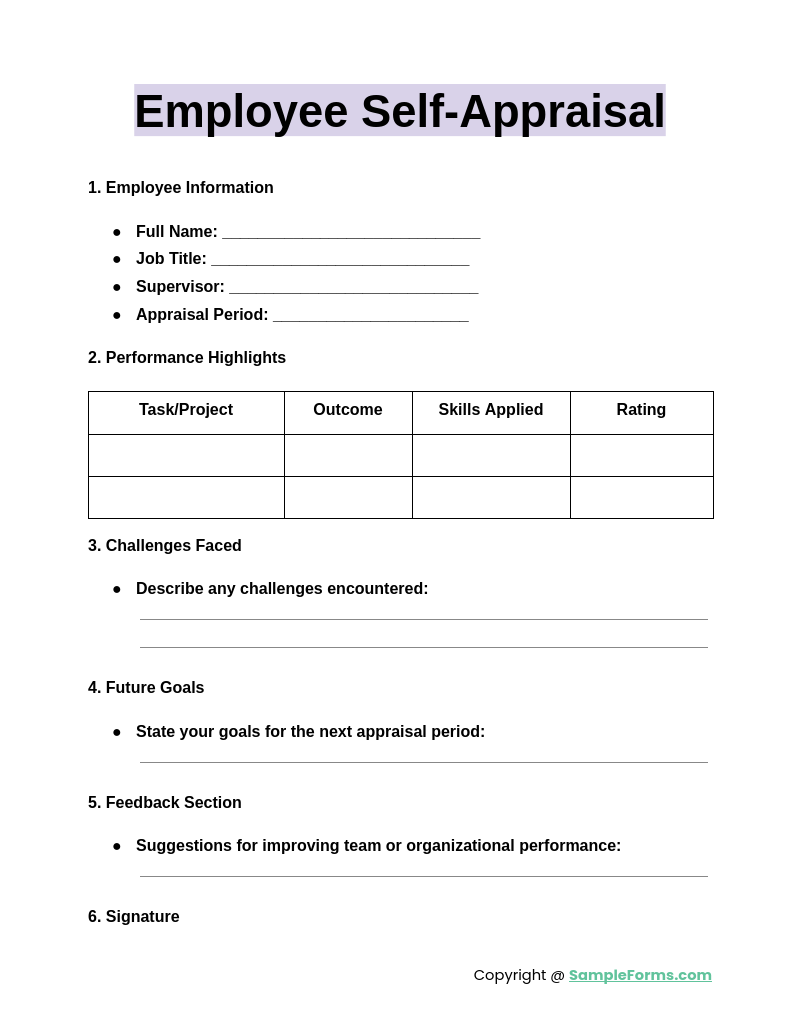 FREE 13 Self Appraisal Form Samples PDF MS Word Google Docs Excel