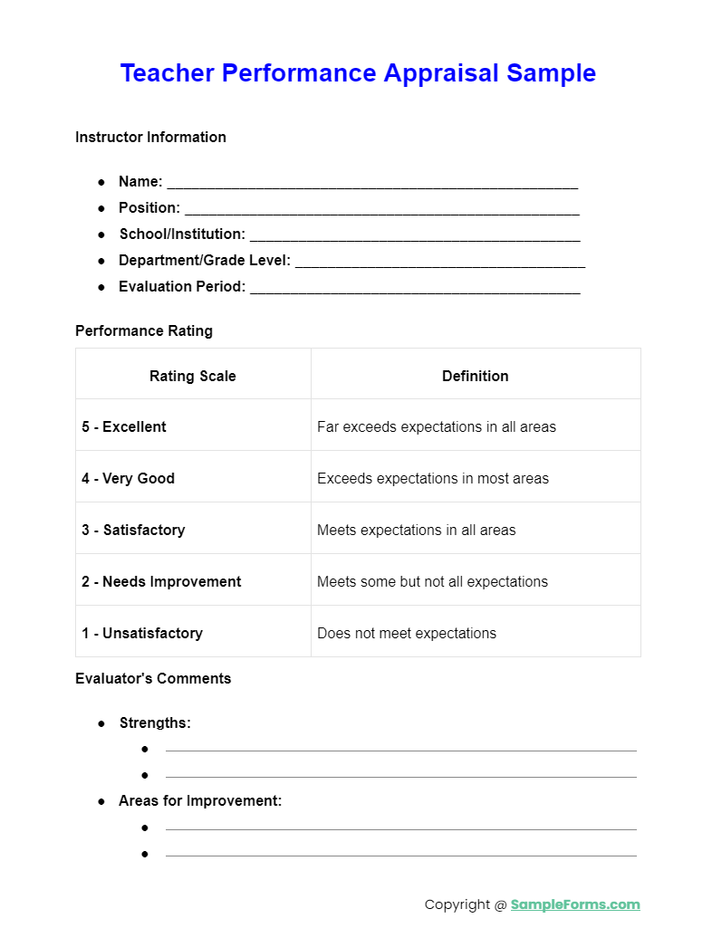 FREE 13 Teacher Appraisal Form Samples PDF MS Word Google Docs