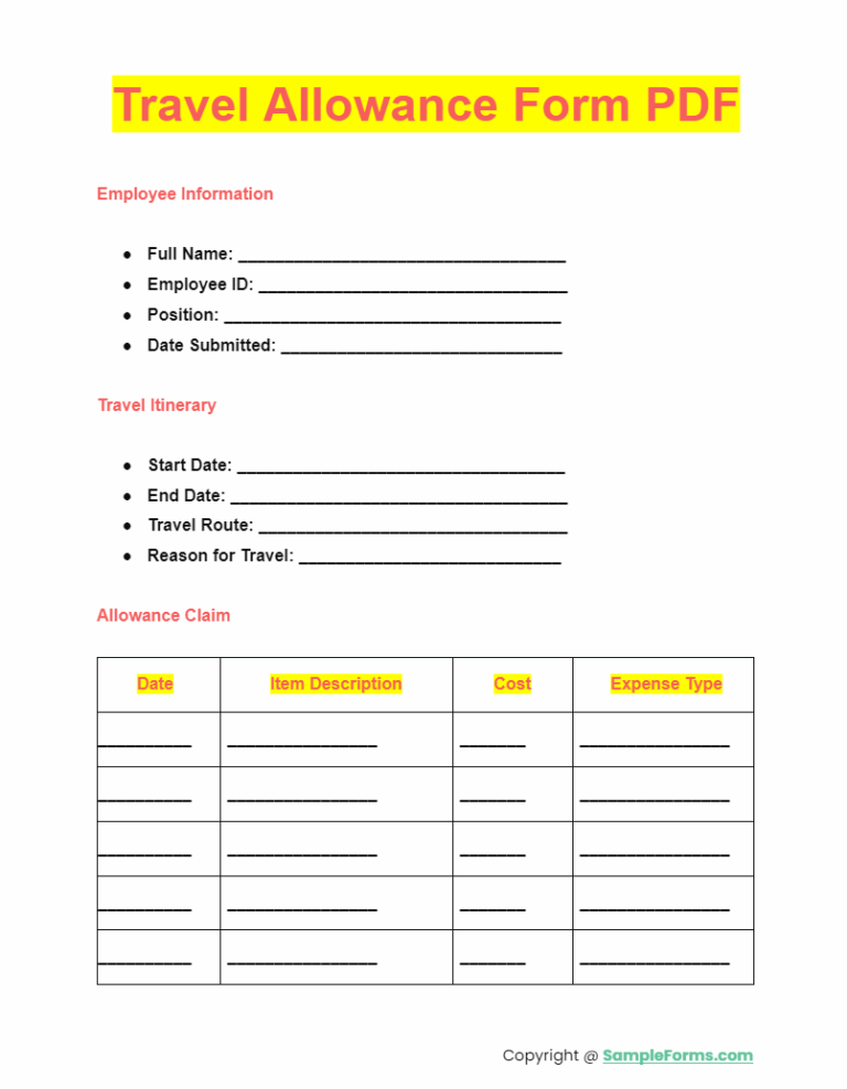 FREE 13 Travel Allowance Form Samples PDF MS Word Google Docs Excel