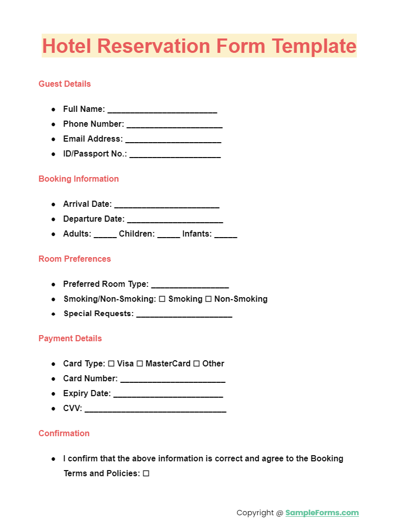 FREE 14 Hotel Reservation Form Sample PDF MS Word Google Docs Excel