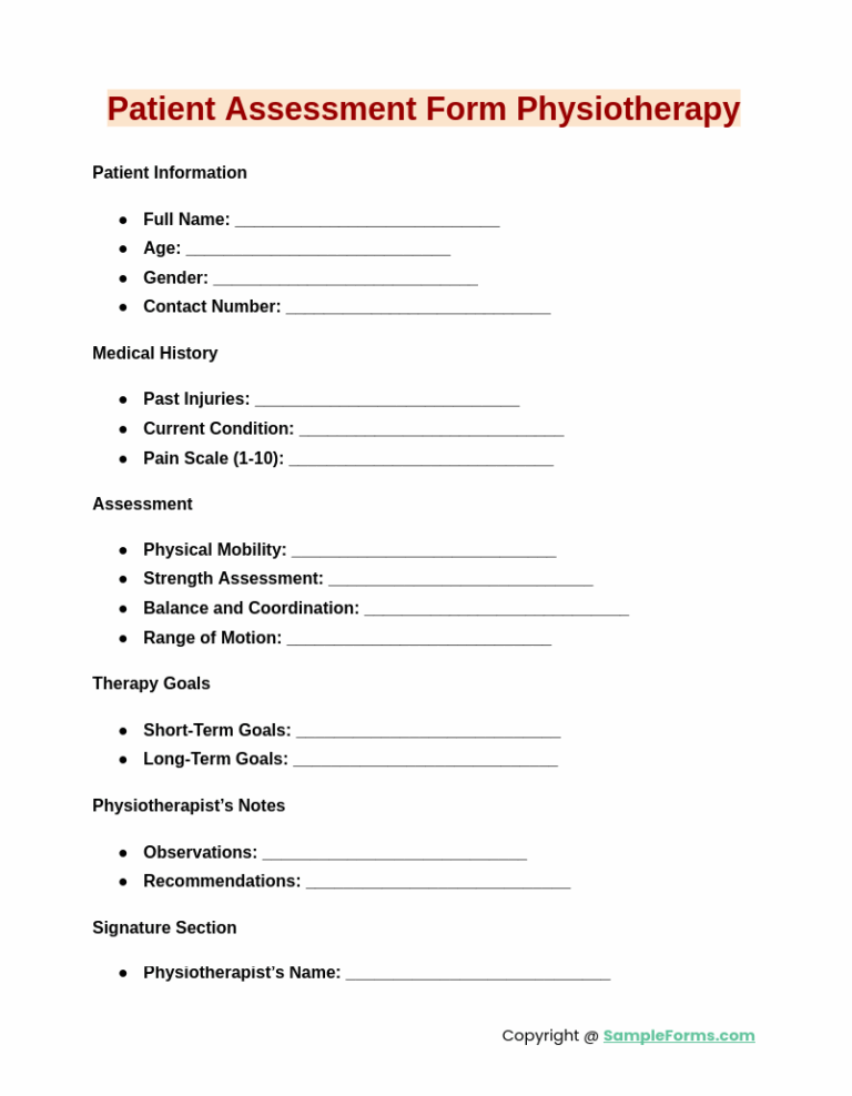 FREE 14 Patient Assessment Form Samples PDF MS Word Google Docs Excel