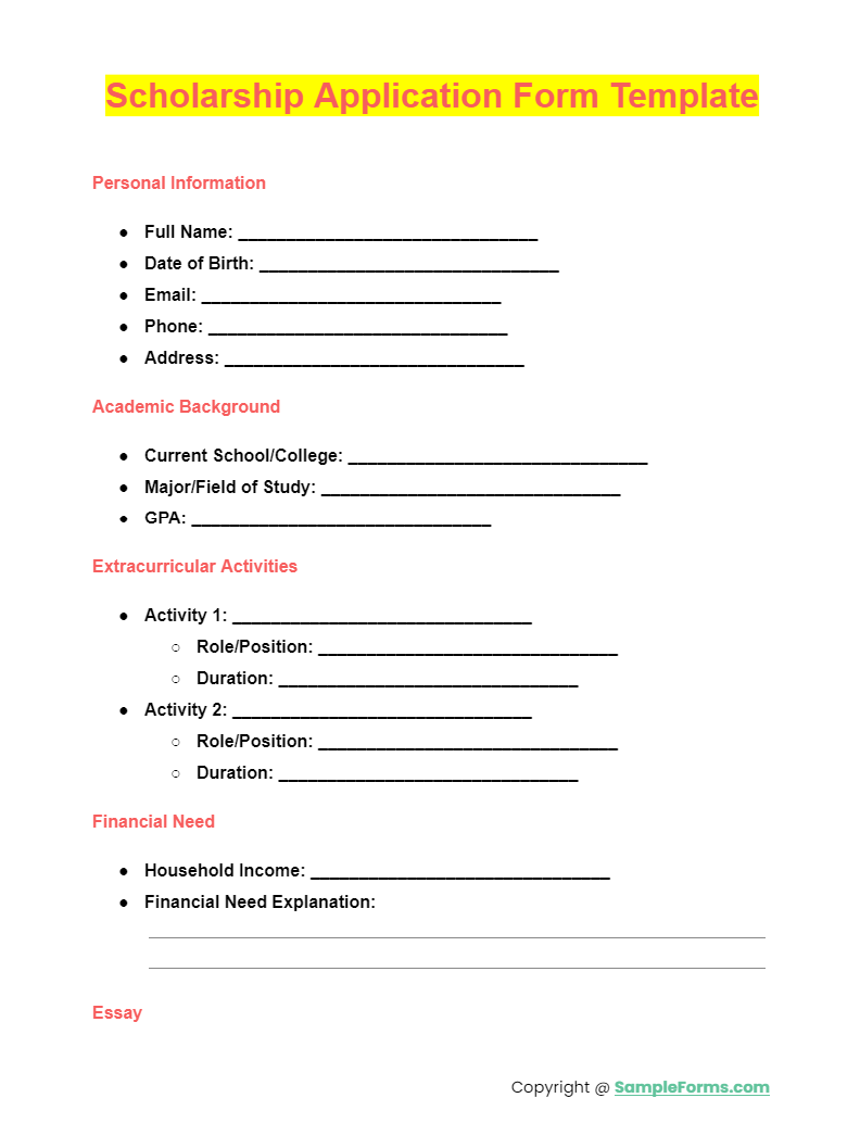 FREE 14 Scholarship Application Form Samples PDF MS Word Google Docs Excel