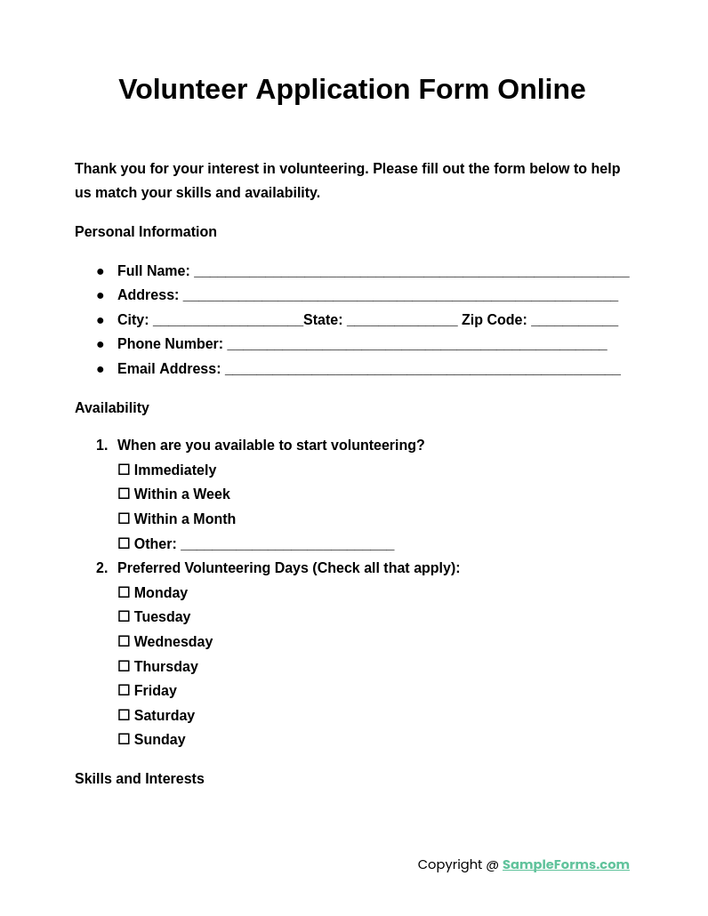 FREE 14 Volunteer Application Form Samples PDF MS Word Google Docs Excel