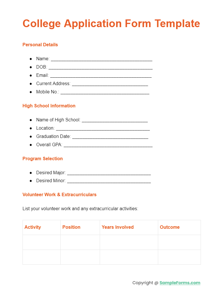 FREE 15 College Application Form Samples PDF MS Word Google Docs