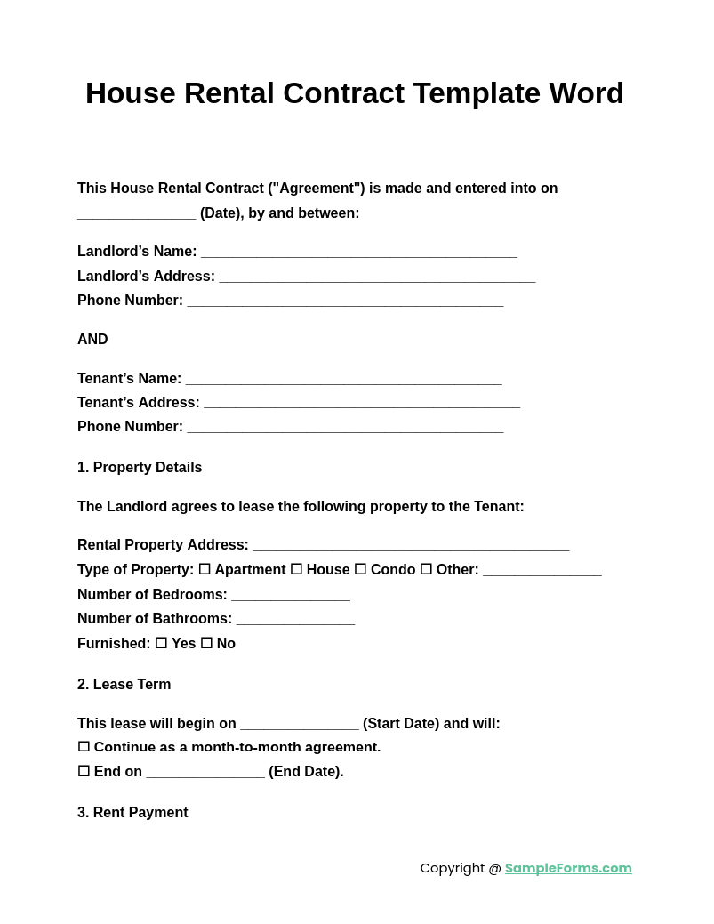 FREE 15 House Rental Contract Samples PDF MS Word Google Docs