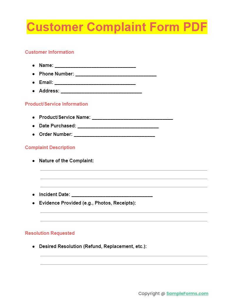 FREE 16 Customer Complaint Form Samples PDF MS Word Google Docs