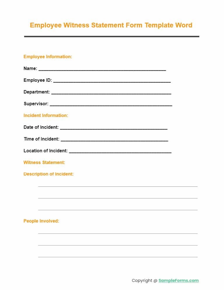 FREE 17 Employee Witness Statement Form Samples PDF MS Word Google Docs