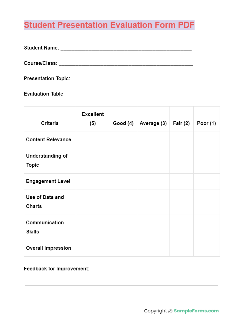 presentation evaluation forms presentation evaluation forms