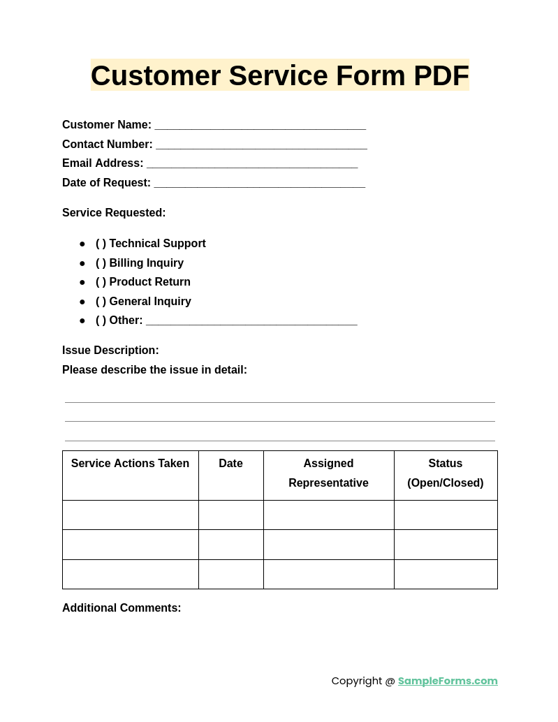 FREE 18 Customer Service Form Samples PDF MS Word Google Docs