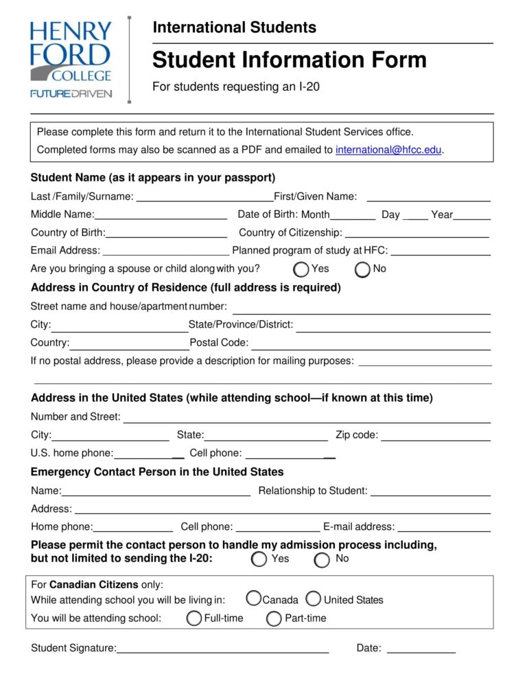 FREE 18 Student Information Form Samples PDF Word Google Docs