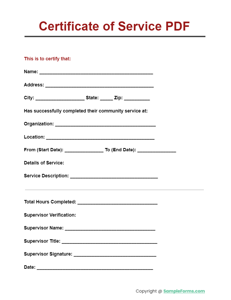 FREE 19 Certificate Of Service Form Samples PDF MS Word Google Docs