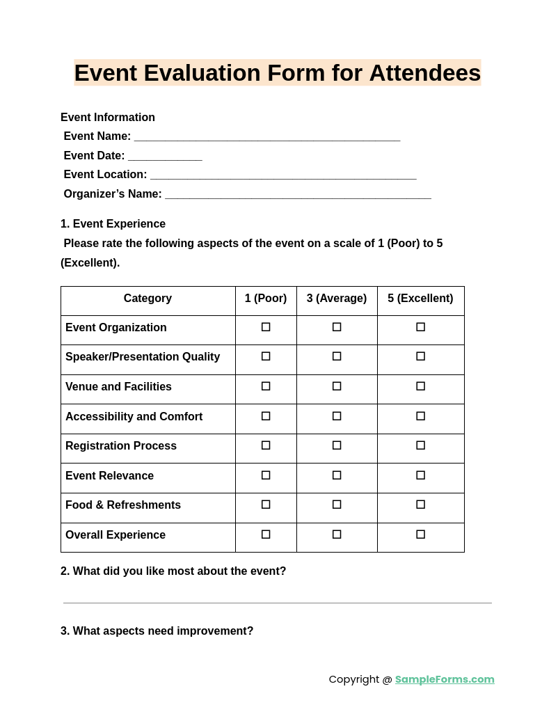FREE 20 Event Evaluation Form Samples PDF MS Word Google Docs