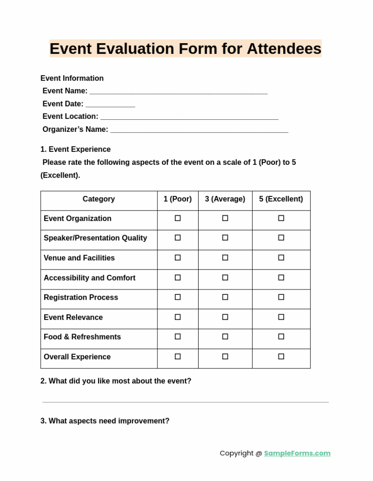 FREE 20 Event Evaluation Form Samples PDF MS Word Google Docs