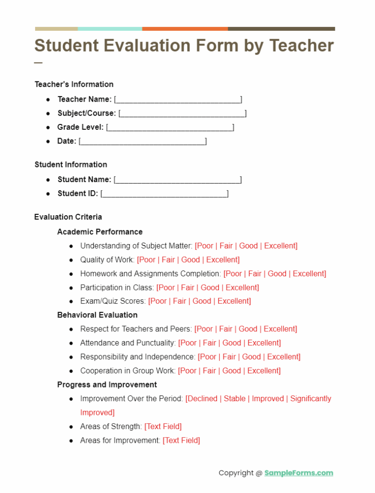 FREE 22 Student Evaluation Form Samples PDF Word Google Docs