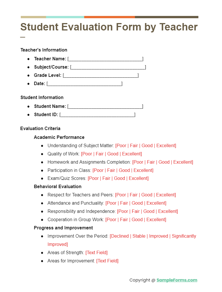 FREE 22 Student Evaluation Form Samples PDF Word Google Docs