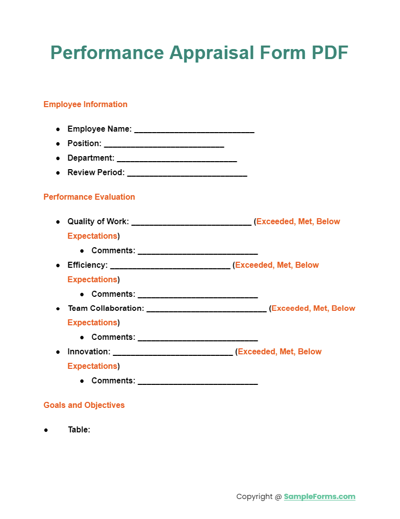 FREE 25 Performance Appraisal Form Samples PDF MS Word Google Docs