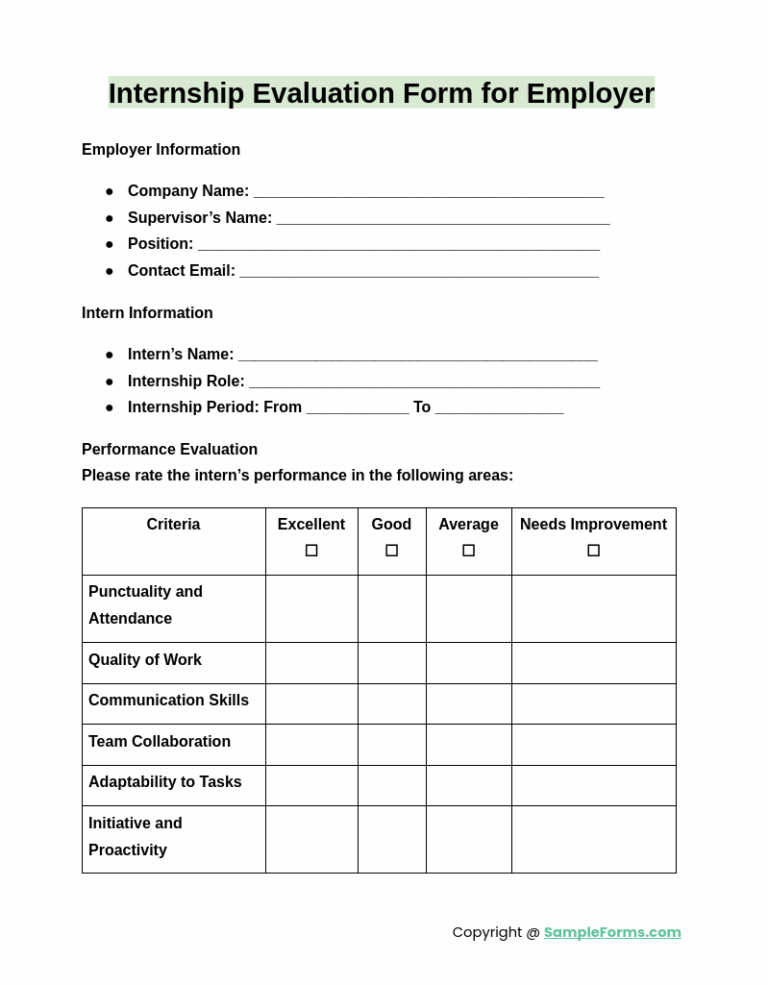 FREE 27 Internship Evaluation Form Samples PDF MS Word Google Docs