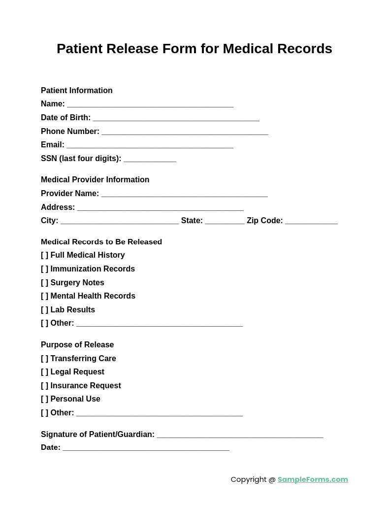 sample medical release form
