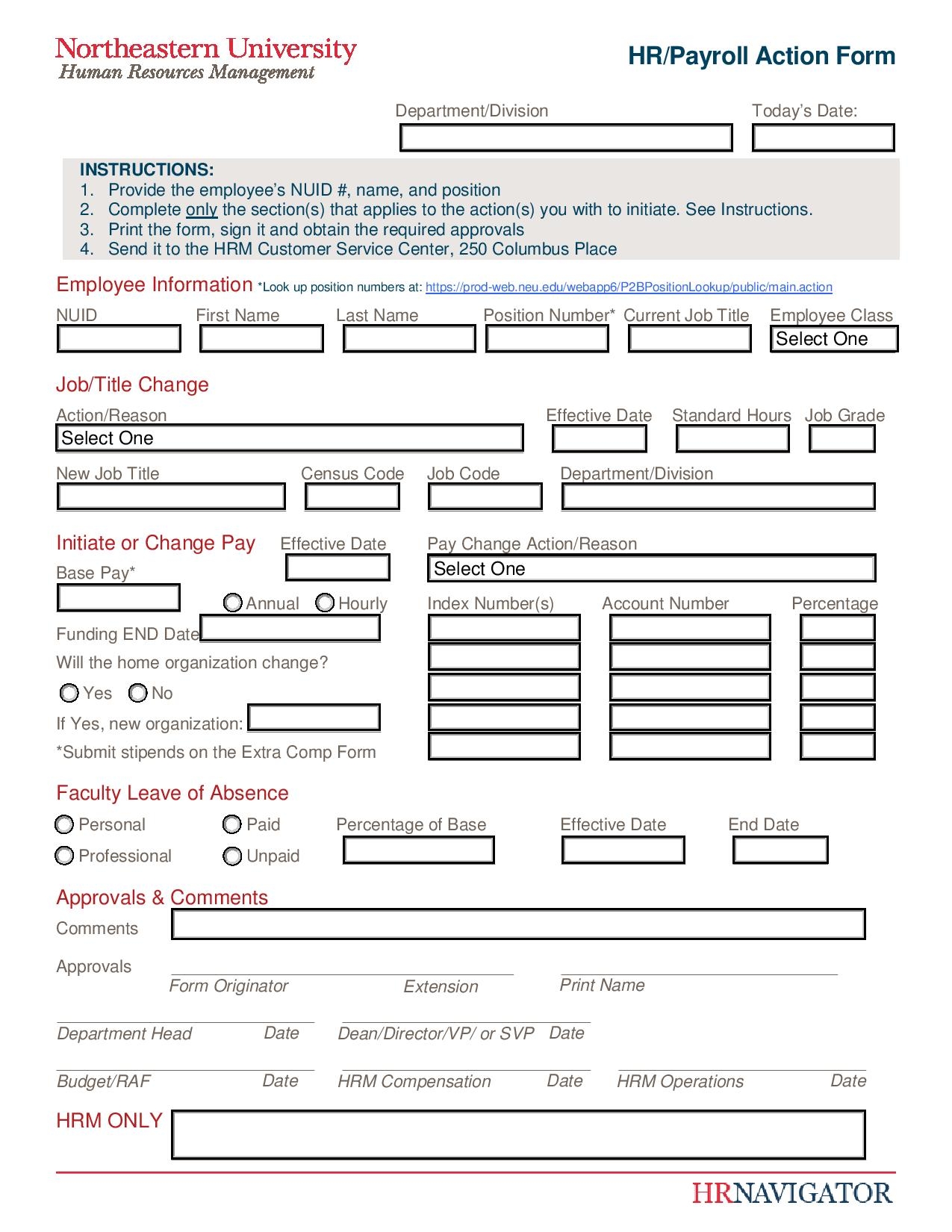 payroll action form payroll action form