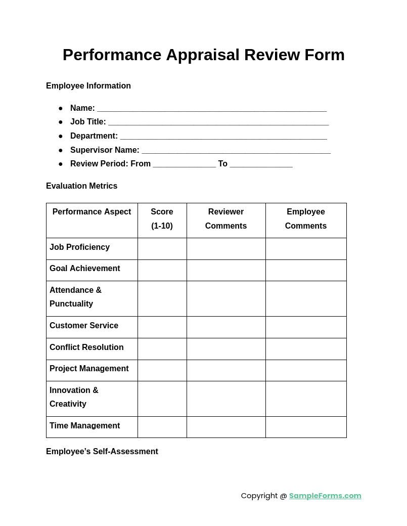 FREE 30 Performance Review Form Samples PDF MS Word Google Docs