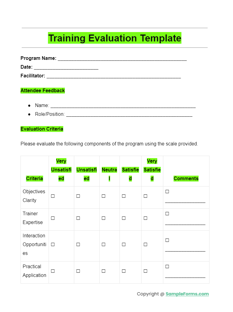 FREE 30 Training Evaluation Form Samples PDF MS Word Google Docs